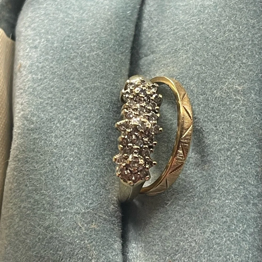 10k gold ring set with genuine diamonds cluster ring can be wedding ring size 6 - Picture 11 of 12